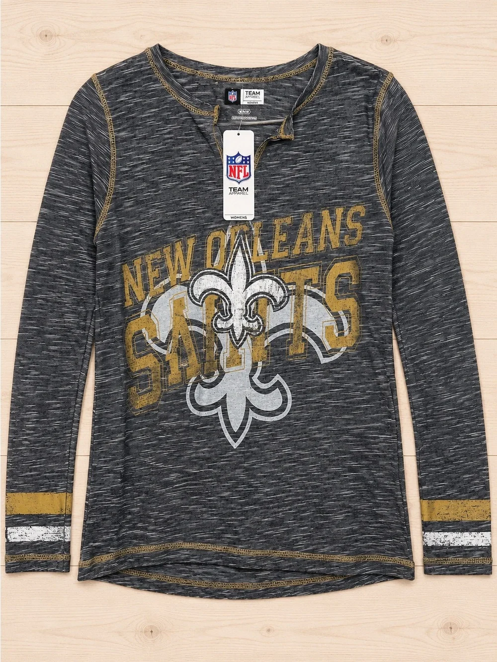 NFL New Orleans Saints Football Long-Sleeve Tee in Charcoal and Gold NWT Medium - Picture 1 of 4